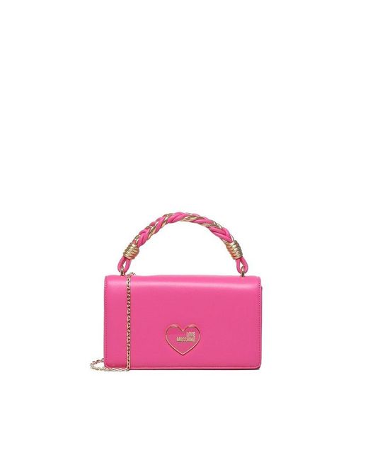 Love Moschino Pink Handheld Handbag With Chain Shoulder Strap