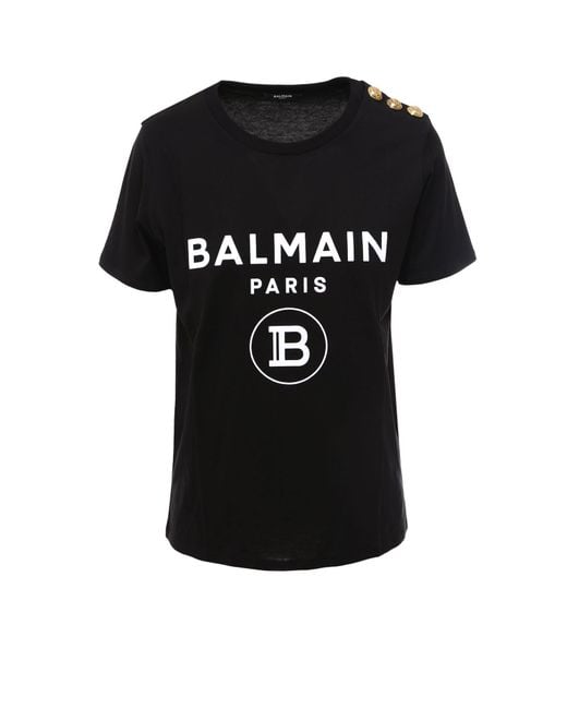 Balmain Cotton Logo Button Embellished T-shirt in Black - Lyst