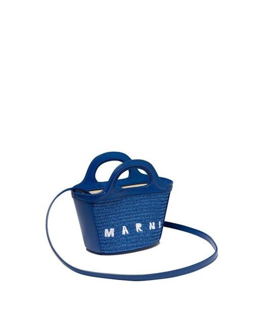 Marni Blue Tropicalia Logo Embroidered Micro Tote Bag