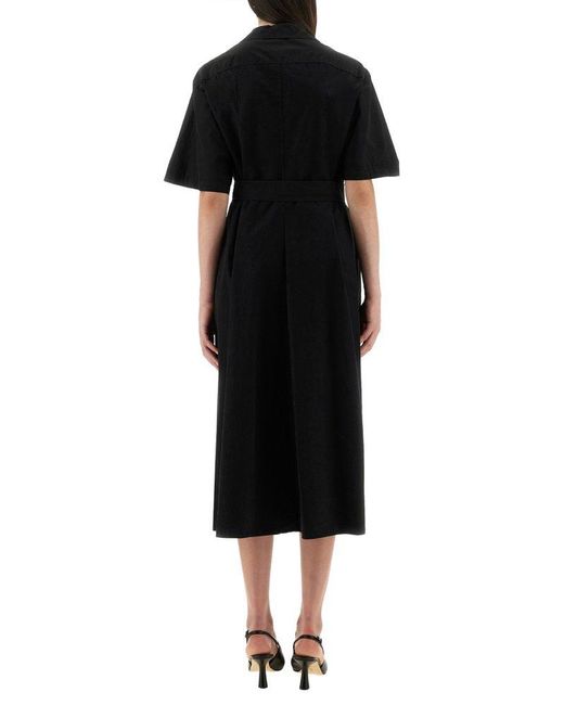 Aspesi Black Button-Down Midi Dress With Belted Waist
