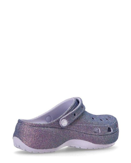 CROCSTM Purple Classic Platform Iridescent Glitter Clogs