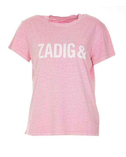 Zadig & Voltaire Cotton Logo-printed Crewneck T-shirt in Pink | Lyst ...