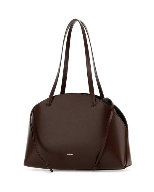 Jil Sander Brown Chocolate Leather Medium Curve Shoulder Bag