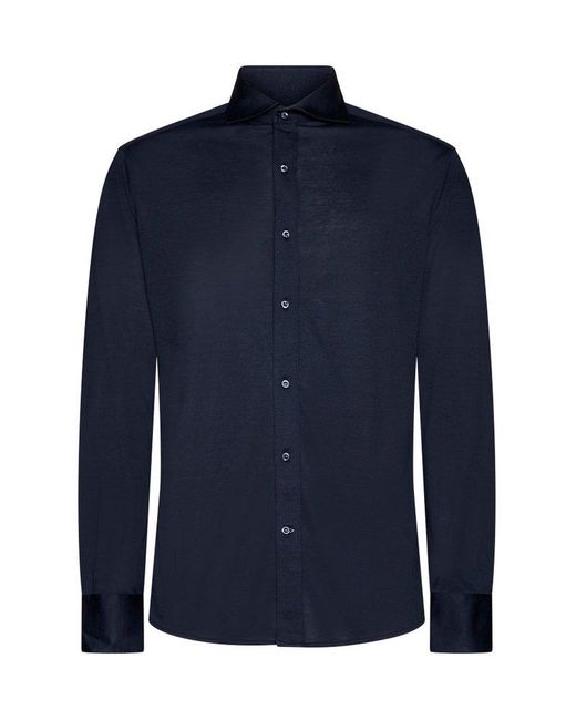 Brunello Cucinelli Long-sleeved Button-up Shirt in Blue for Men | Lyst
