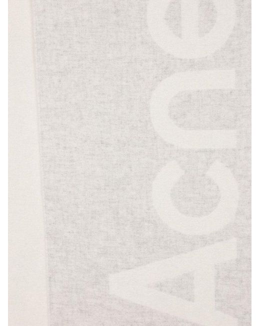 Acne White Logo Detailed Knitted Scarf