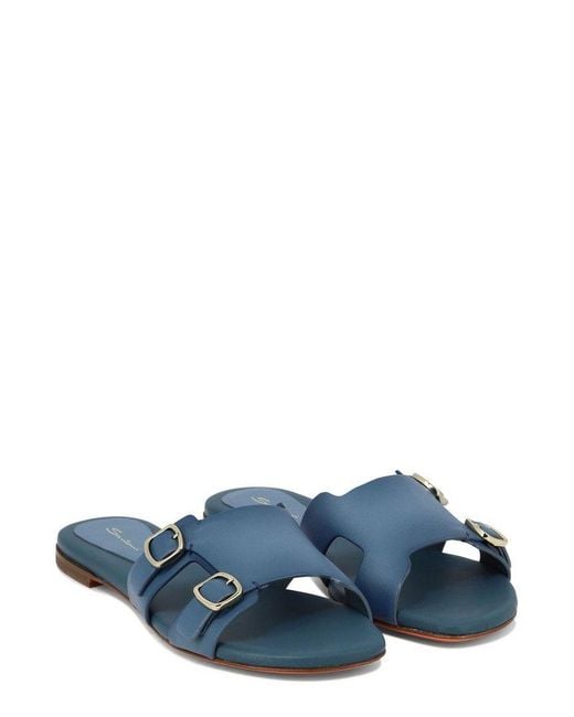 Santoni Blue Double-Strap Slip-On Sandals