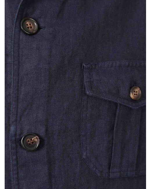 Vincenzo Di Ruggiero Blue Linen Overshirt With Flap Pockets for men