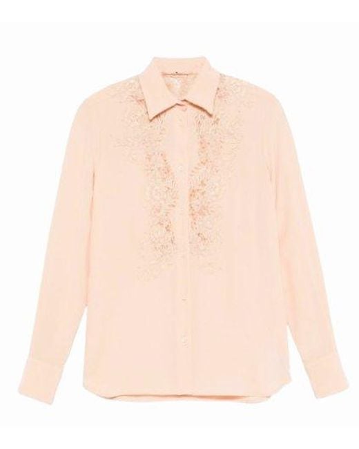 Ermanno Scervino Pink Lace-Panel Curved Hem Shirt