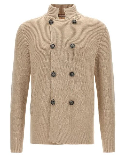 Brunello Cucinelli Natural Double-breasted Cardigan Sweater, Cardigans for men