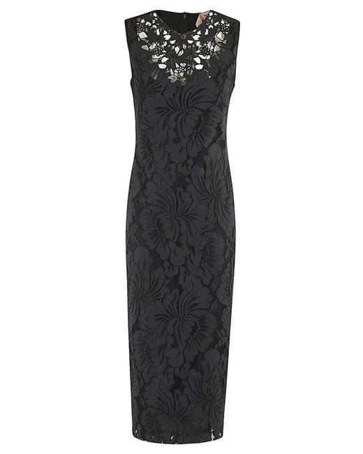 N°21 Black No21 Floral-embroidered Sleeveless Midi Dress