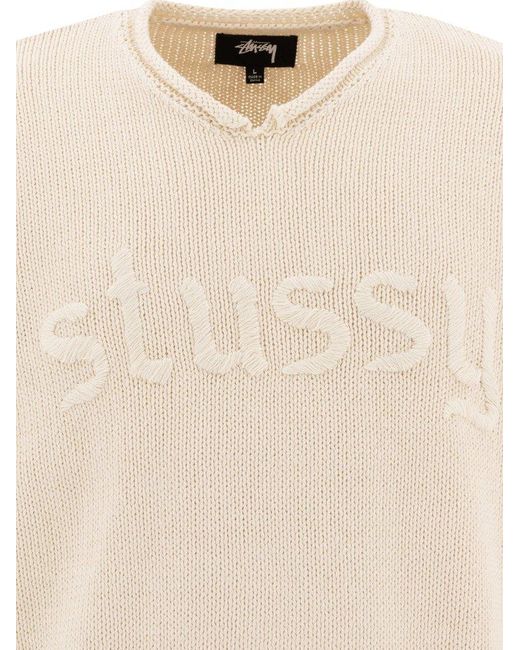 Stussy Logo Embroidered V-Neck Jumper in Natural for Men | Lyst
