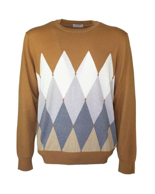 Ballantyne Blue Diamond-Pattern Crewneck Jumper for men