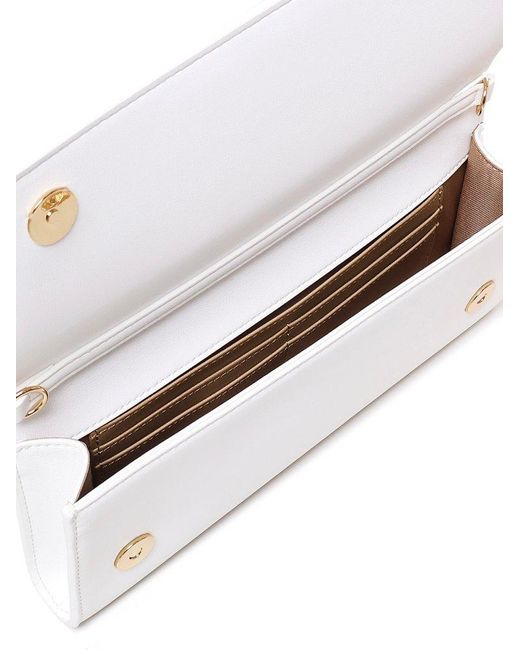 Moschino White Logo-lettering Chain-linked Clutch Bag