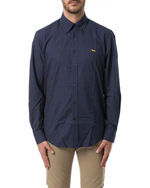 Harmont & Blaine Blue All-Over Micro Pattern Shirt for men