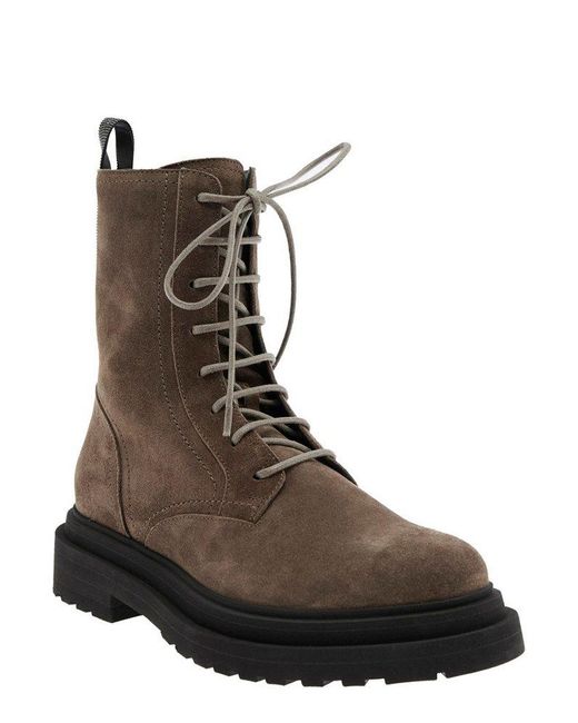Brunello Cucinelli Brown Lace-Up Ankle Boots