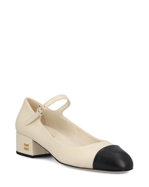 Miu Miu Natural Logo Leather Mary Jane Pumps
