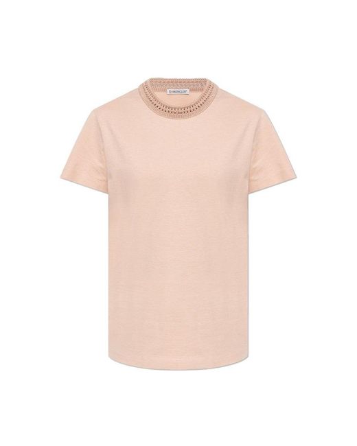 Moncler Pink T-Shirt With Decorative Neckline