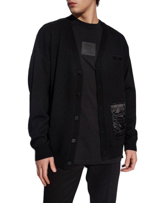 Moschino Black Wool Cardigan With Logo, for men