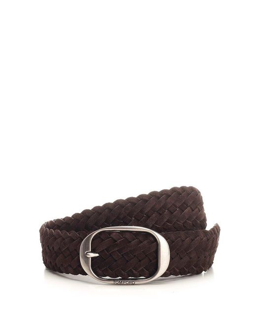 Tom Ford Brown Woven Belt With Oval Buckle for men