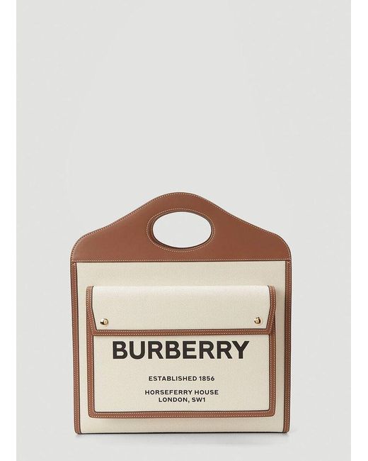 Burberry Natural Logo Printed Pocket Tote Bag