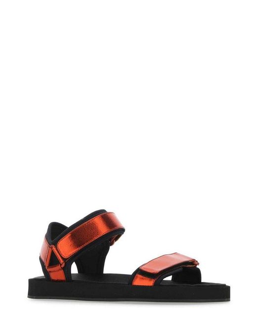The Row Leather Logo Detailed Open Toe Sandals in Red | Lyst Canada