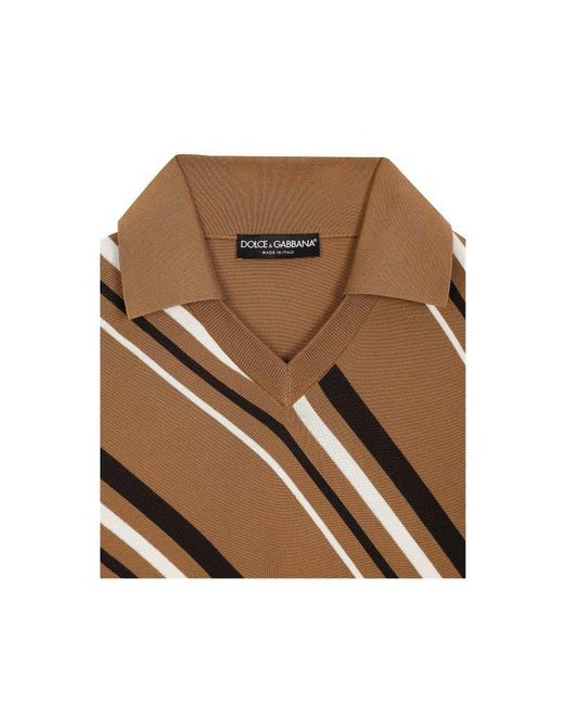 Dolce & Gabbana Natural Striped Inlay Polo Shirt for men