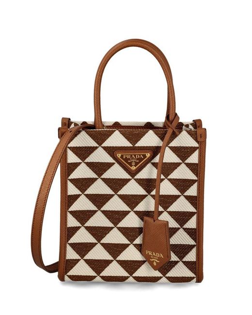 Small Symbole Jacquard Fabric Handbag In Brown