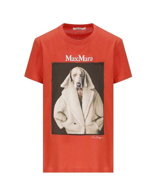Max Mara Red Graphic Printed Crewneck T-shirt