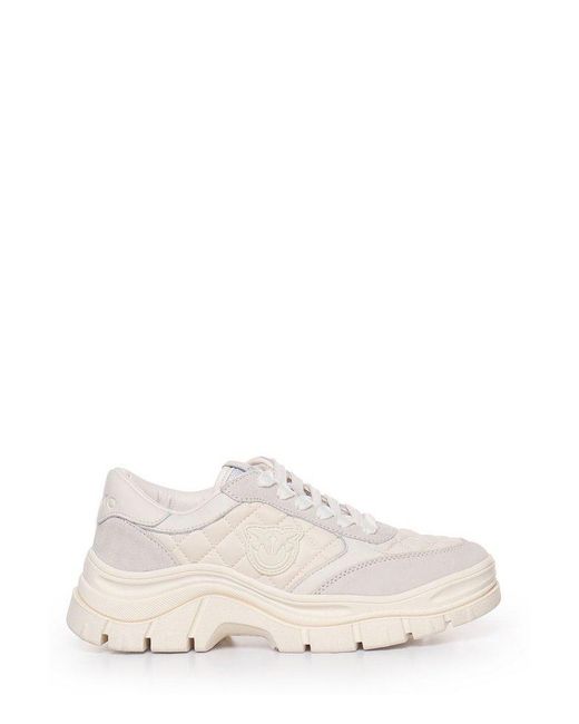Pinko White Logo Embroidered Quilted Low-top Sneakers