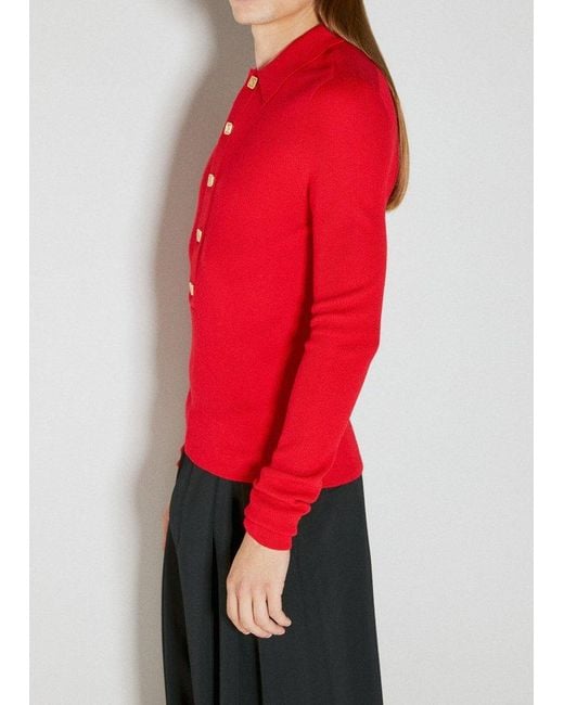Balmain Red Pb Buttoned Polo Shirt for men
