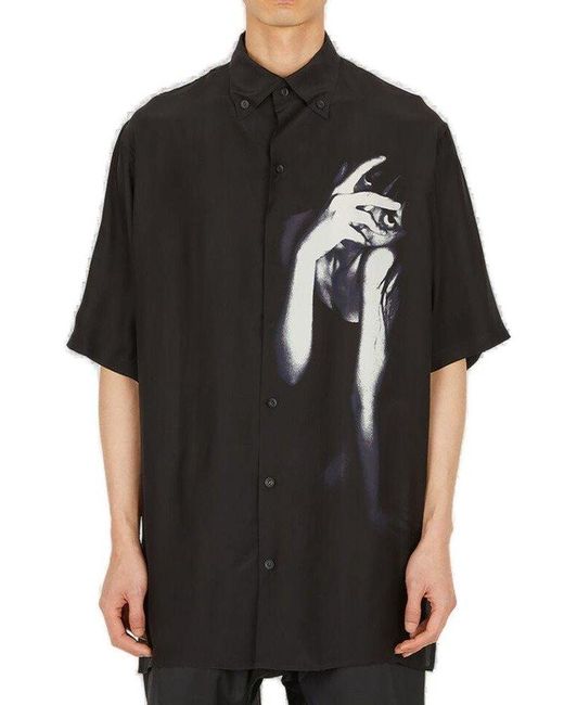 Yohji Yamamoto Black Graphic Printed Short Sleeve Shirt for men