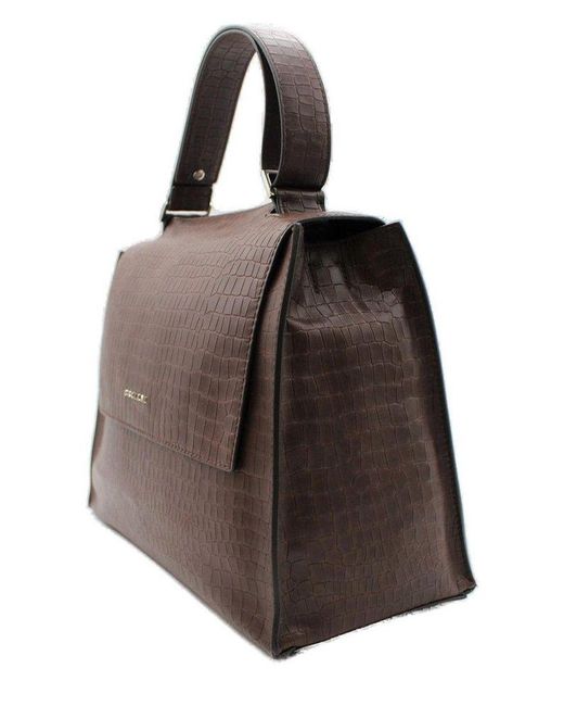 Orciani Brown Sveva Cocco Medium Embossed Shoulder Bag