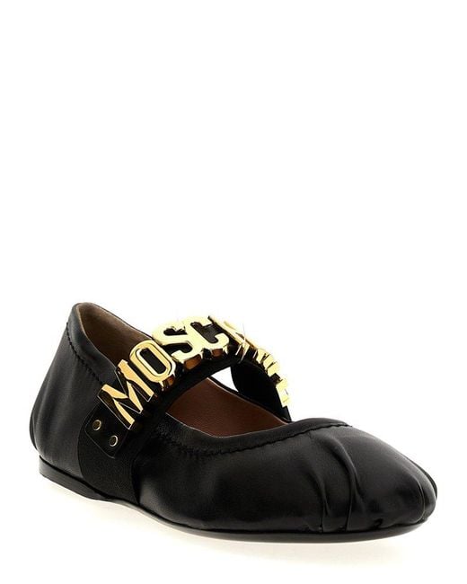 Moschino Black Logo Leather Ballet Flats Flat Shoes