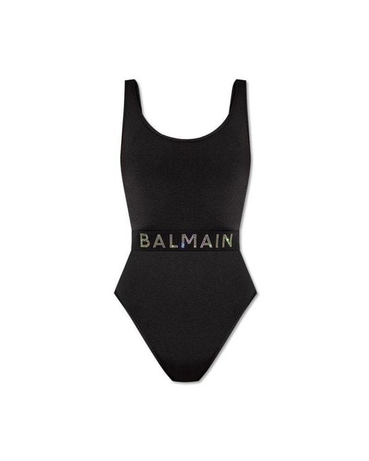 Balmain Black Logo Embellished One Piece Swimsuit