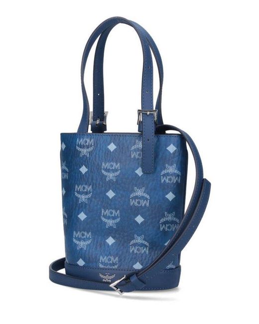 MCM Blue Logo Printed Shoulder Bag