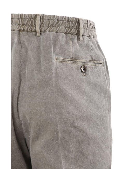 PT Torino Gray Pressed-crease Elastic Waist Trousers for men