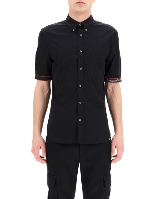 Alexander McQueen Black Logo Trim Short-sleeved Shirt for men