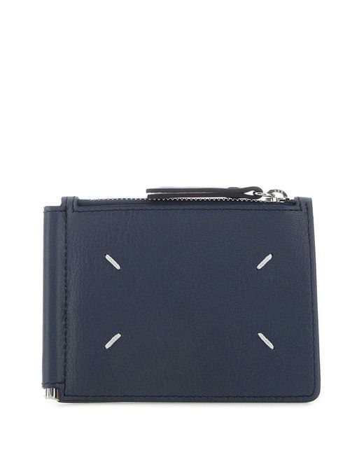 Maison Margiela Leather Four-stitch Detailed Zipped Wallet in Blue | Lyst