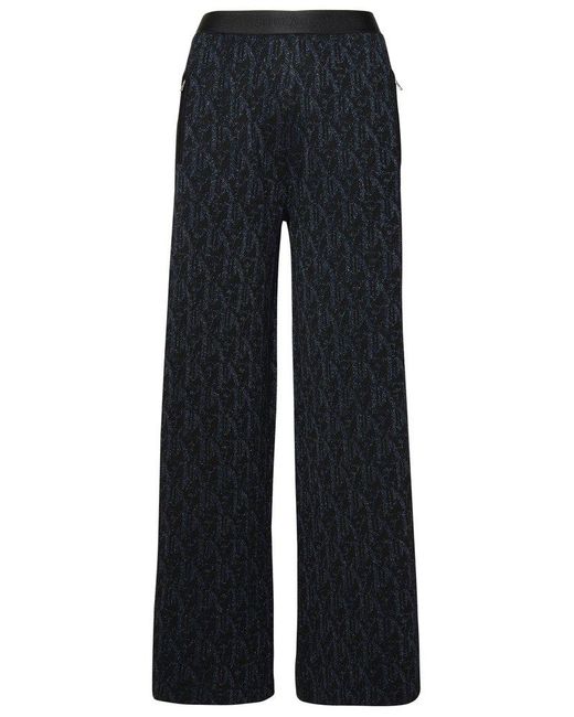 Palm Angels Blue Monogram-jacquard Side Stripe Detailed Trousers