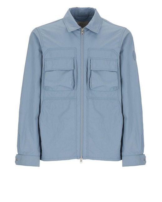 Woolrich Blue Zip-up Long-sleeved Shirt Jacket for men