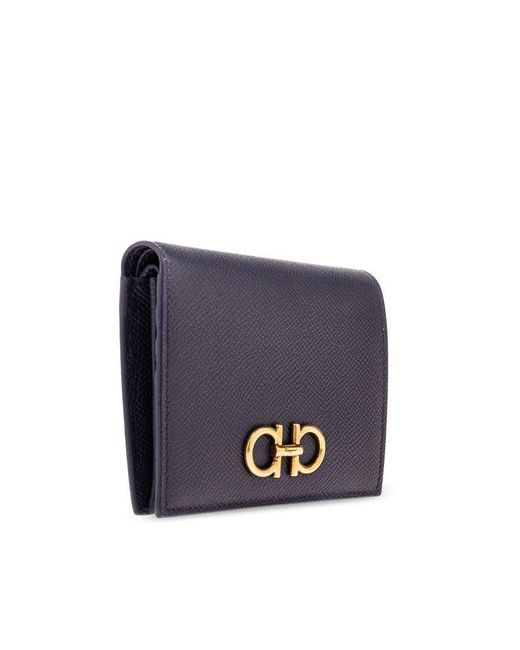 Ferragamo Blue Leather Wallet With Logo,