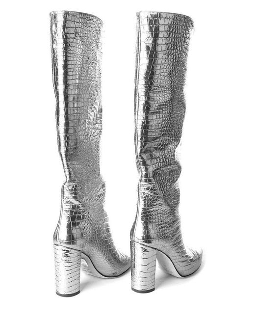 Paris Texas White Pointed-Toe Emboosed Knee-High Boots