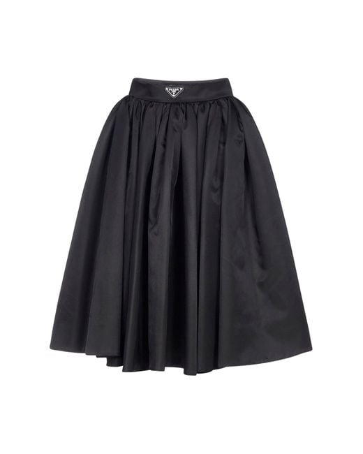 Prada Black Re-nylon Gabardine Wide Midi Skirt