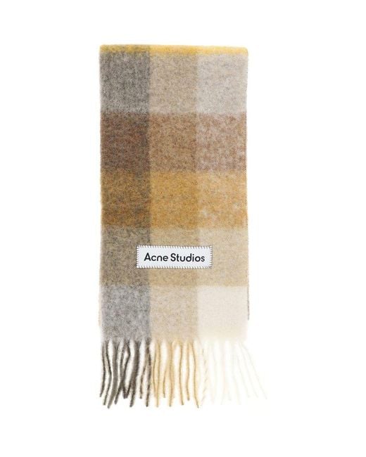 Acne Natural Logo Patch Checked Scarf