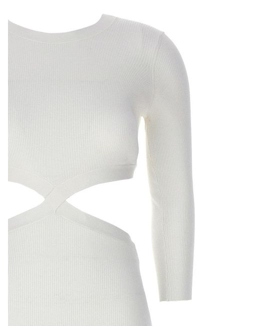 Elisabetta Franchi White Cut-out Detailed Ribbed Midi Dress