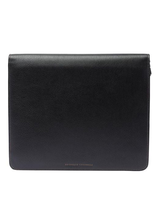 Brunello Cucinelli Black Zipped Laptop Bag for men