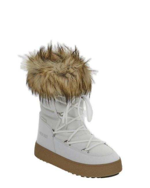 Moon Boot White Ltrack Monaco Faux Fur-trimmed Shell And Faux Leather Snow Boots