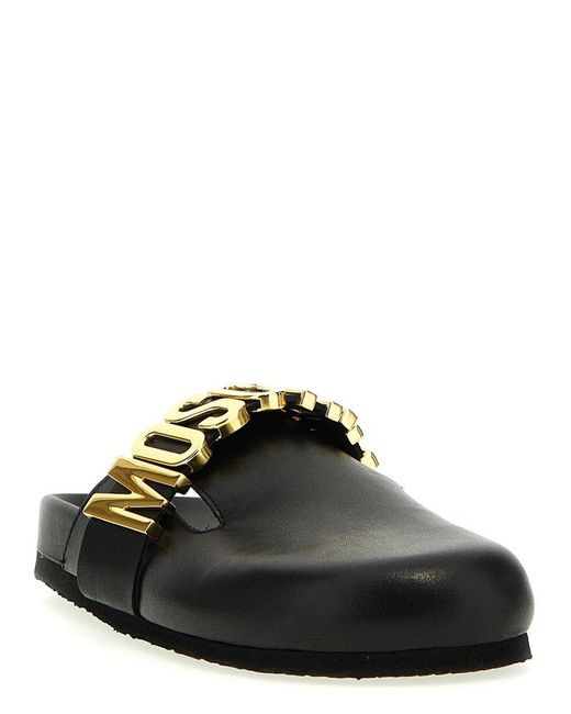 Moschino Black Logo Mules Flat Shoes