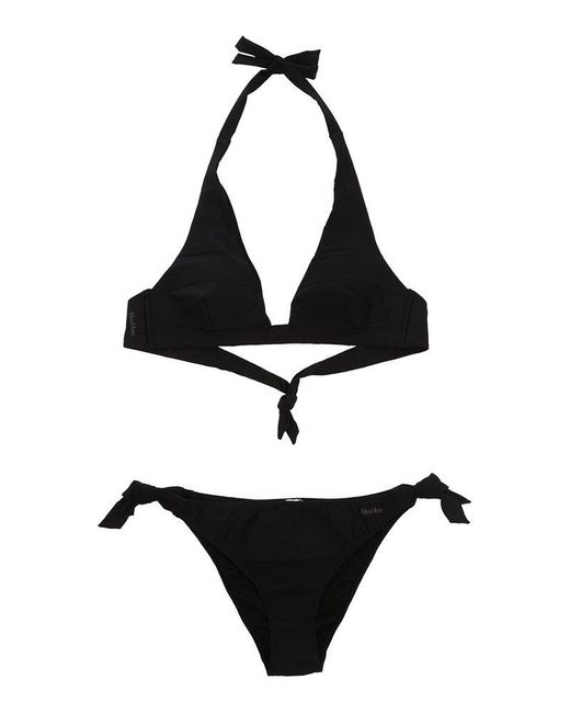 Max Mara Triangle Halterneck Bikini Set in Black | Lyst UK