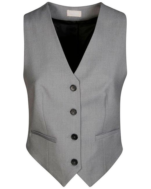 Liu Jo Gray V-Neck Buttoned Twill Waistcoat